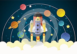 Start up concept. rocket flying on the galaxy