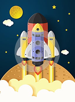 Start up concept. rocket flying on the mars