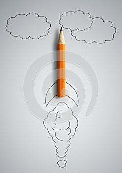 Start up creative concept, pencil as drawn rocket