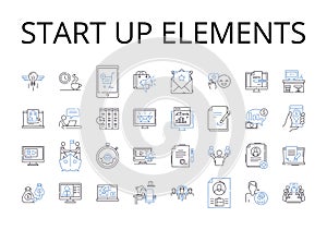Start up elements line icons collection. Business launch, Initial phase, Commencing operations, Beginning stage, Primary
