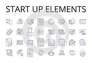 Start up elements line icons collection. Business launch, Initial phase, Commencing operations, Beginning stage, Primary photo