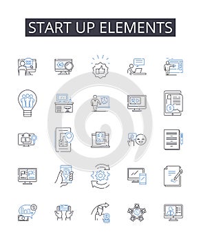 Start up elements line icons collection. Business launch, Initial phase, Commencing operations, Beginning stage, Primary photo