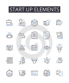 Start up elements line icons collection. Business launch, Initial phase, Commencing operations, Beginning stage, Primary photo