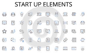 Start up elements line icons collection. Restaurant, Cafe, Bistro, Diner, Eatery, Brasserie, Gastropub vector and linear photo