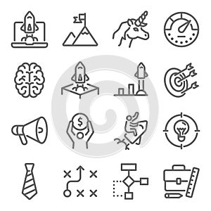 Start up icon illustration vector set. Contains such icon as Business, launch, startup, planning, strategy goal, target and more.