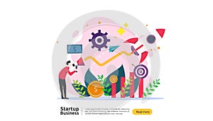 start up idea concept. project business with rocket tiny people character. new product or service launch template for web landing