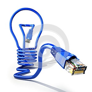 Start up internet business idea concept. Light bulb and lan cabl