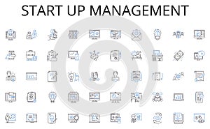 Start up management line icons collection. Courageous, Fearlessly, Adventurous, Bold, Intrepid, Ambitious, Valiant