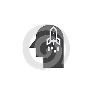Start up rocket in human head vector icon