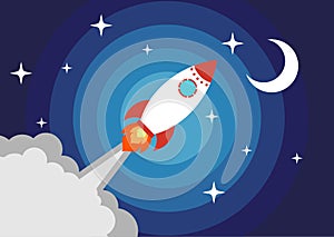 Start up Simple Rocket web design, Responsive web design flat vector, design technology template