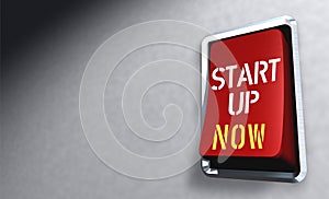 Start up symbol, red switch with caption