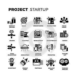 Start up, venture capital, entrepreneur vector icons set
