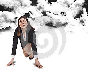 Start up woman below black clouds