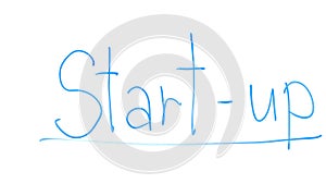 Start-up word written on glass, beginning of new business, development strategy
