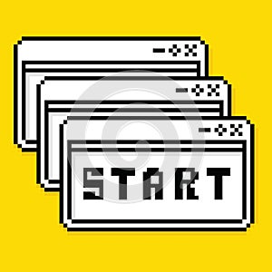 Start. User Interface in Retro Pixel Art Style. Desktop Computer Element