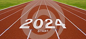 Start at year 2024 on the running track.