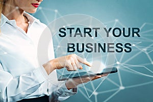 Start Your Business text with business woman