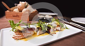 Starter in restaurant, bread box