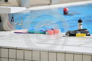 The starting blocks ready to dive into the pool accessories, fins