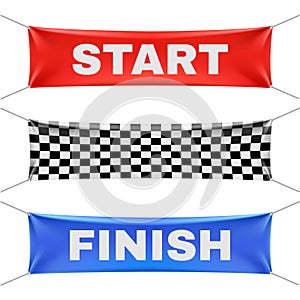 Starting, finishing, and checkered vinyl banners with folds. Vector set