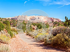 Starting the hike down Wire Pass at Wire Pass Trailhead in sunny autumn morning, Paria Canyon-Vermilion Cliffs Wilderness, near th photo