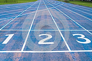 Starting line of blue running track