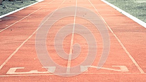 Starting line on running track .Red running track