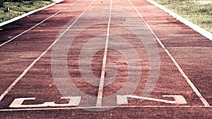 Starting line on running track .Red running track