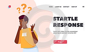 Startle Response Landing Page Template. Boy Teenager Unexpected Reaction. Astonished Male Character Puzzled Emotions