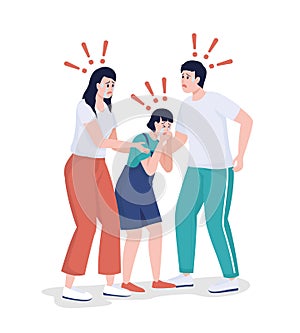 Startled family members semi flat color vector characters