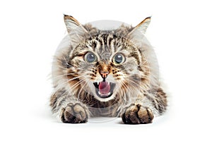 Startled Feline Clutching Mouth With Paws, Isolated On Transparent Background