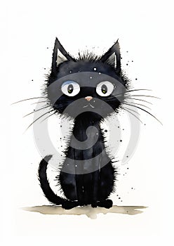 Startled Sooty: A Cute Cartoon Portrait of a Black Kitty Cat Kit