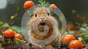 Startled Squirrel Among Oranges