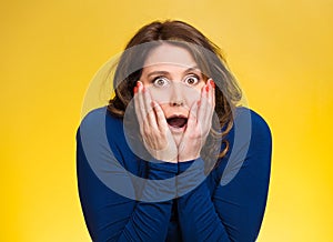 Startled woman, looking shocked, surprised