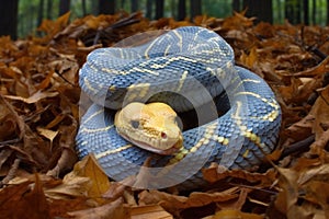 startling albino python slithering in the undergrowth photo