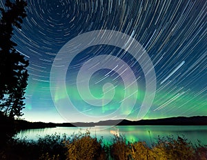 Startrails Northern Lights display Lake Laberge