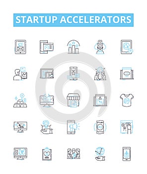 Startup Accelerators vector line icons set. Incubator, Investing, Mentoring, Fundraising, Accelerator, Innovation