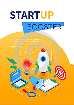 Startup booster- modern colorful isometric web banner