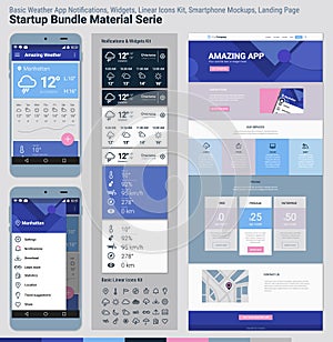Startup Bundle Material Serie. Mobile App UI and Landing Page