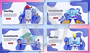 Startup business company website template, vector illustration