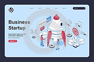 Startup business concept in 3d isometric design for landing page template.