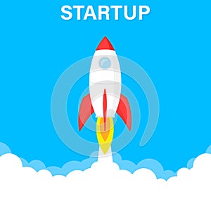 Startup business concept, rocket or rocketship launch, idea of successful business project start up,innovation strategy