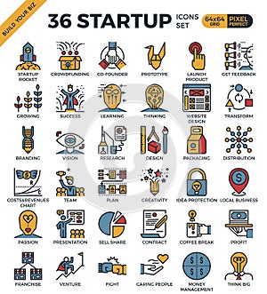 Startup business pixel perfect outline icons