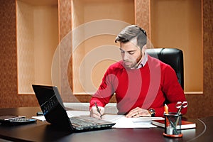 Startup business, software developer working on computer