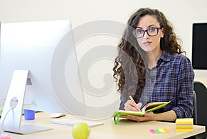 Startup business, software developer working on computer at modern office