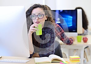 Startup business, software developer working on computer at modern office