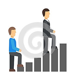 Startup business team working concept men go up the stairs success people work vector illustration.