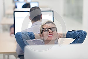 Startup business, woman working on desktop computer