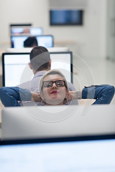 Startup business, woman working on desktop computer