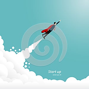 Startup businessman ship flying to success goal